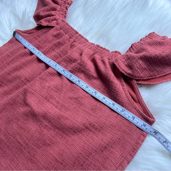 Madewell Eloise Off the Shoulder Mini Dress Flutter Sleeve Rust Textured Sz M - Picture 8 of 16